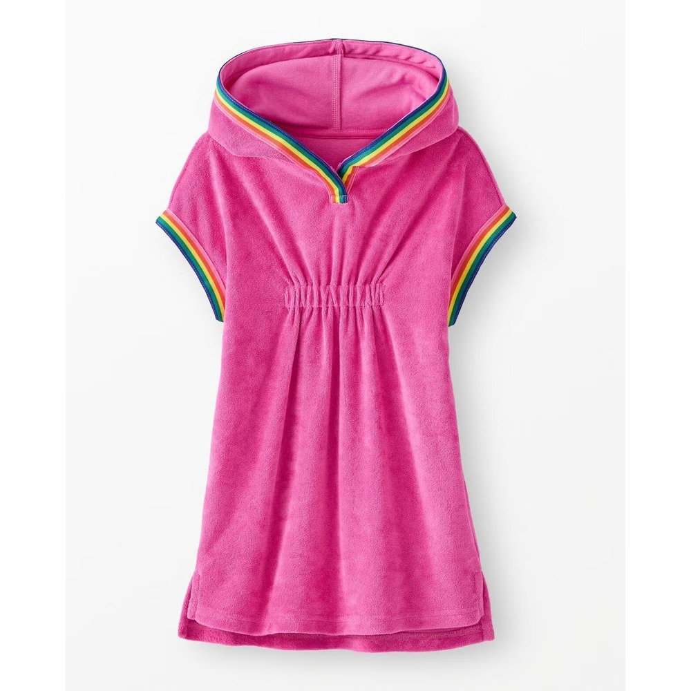 Hanna Andersson Loop Terry Hoodie Cover Up 100 US 4 Pink Rainbow Trim